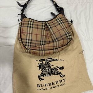Burberry Beige and Black Plaid Hobo Bag